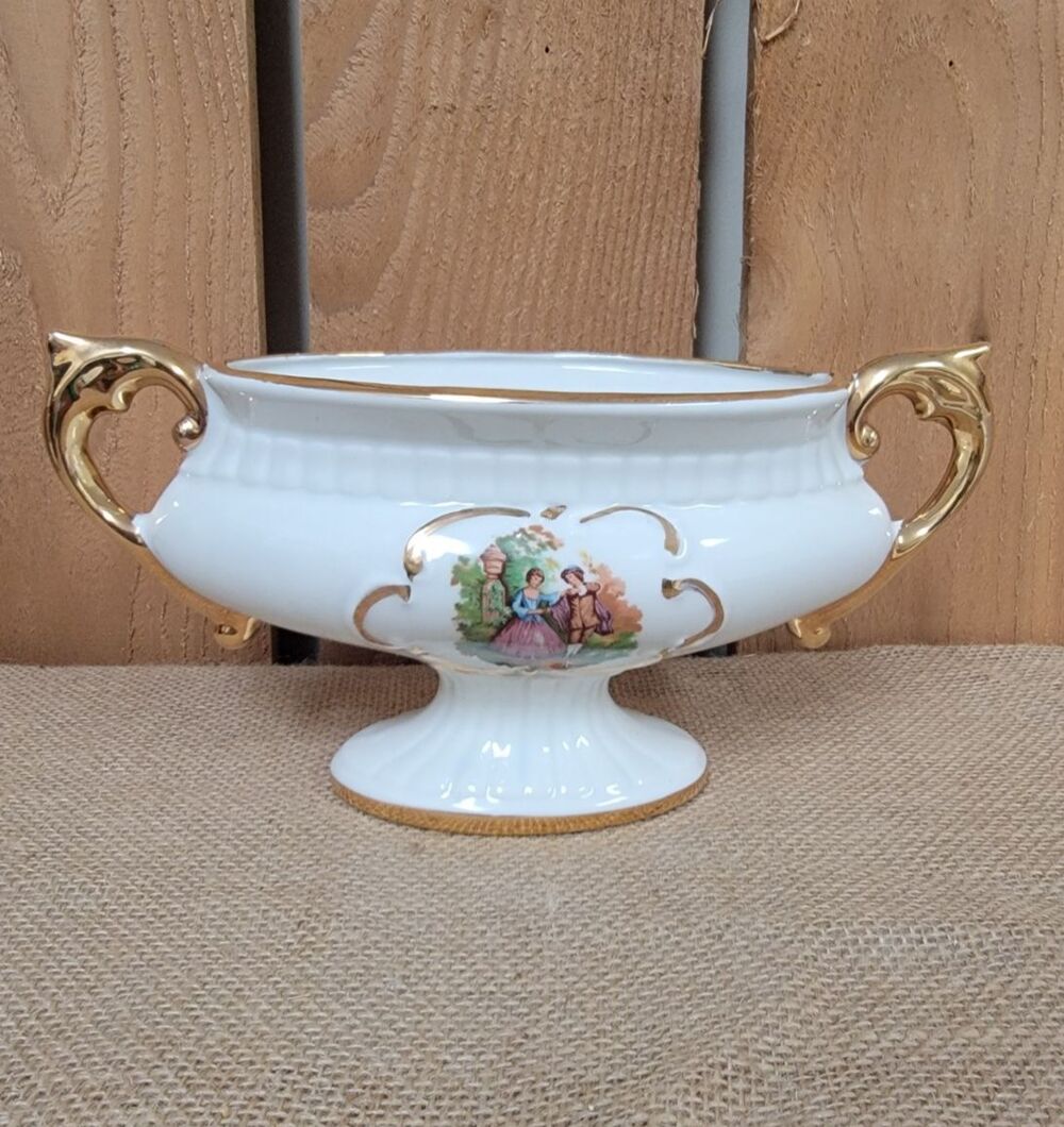 Vintage Oval Urn Gold Trim Victorian Pattern Made in Italy